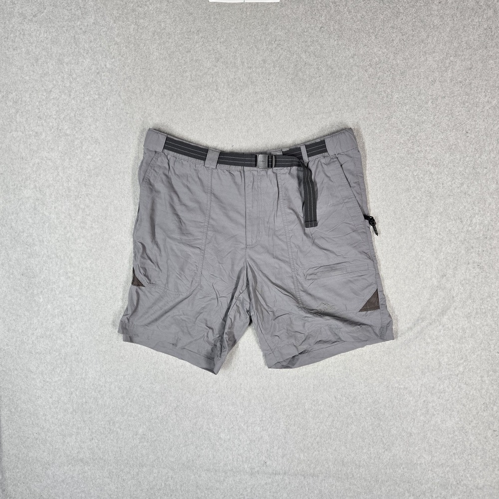 LL Bean Men Activewear Shorts L Gray Nylon Hiking Cargo Buckle 8" Inseam